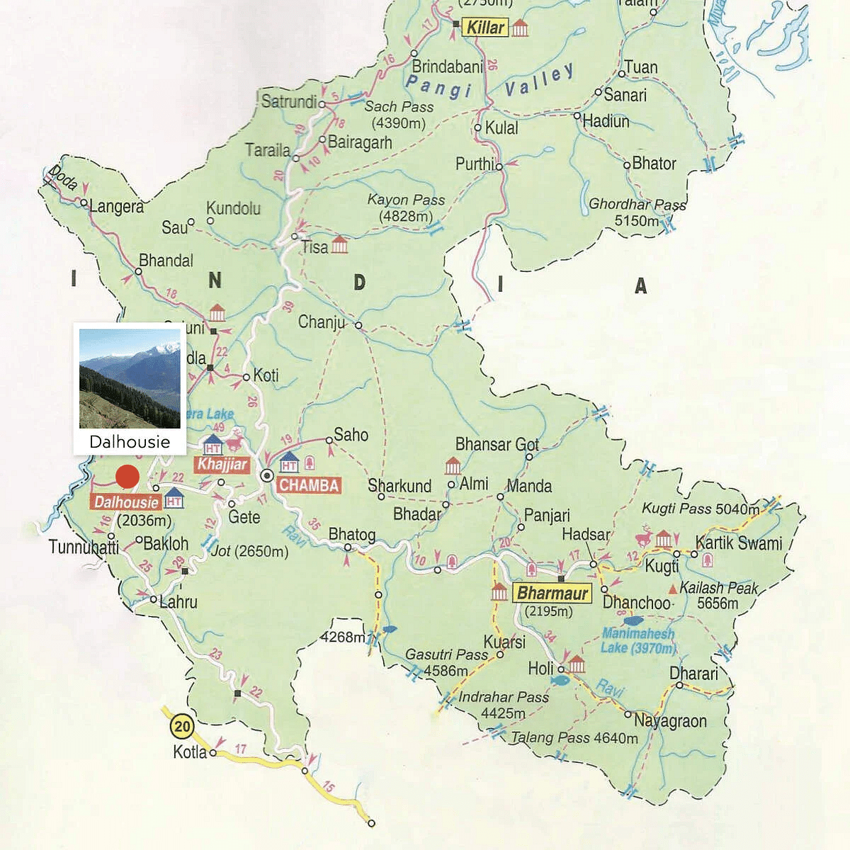 Thumbnail images of a map showing tourist spots in Himachal Pradesh, India.