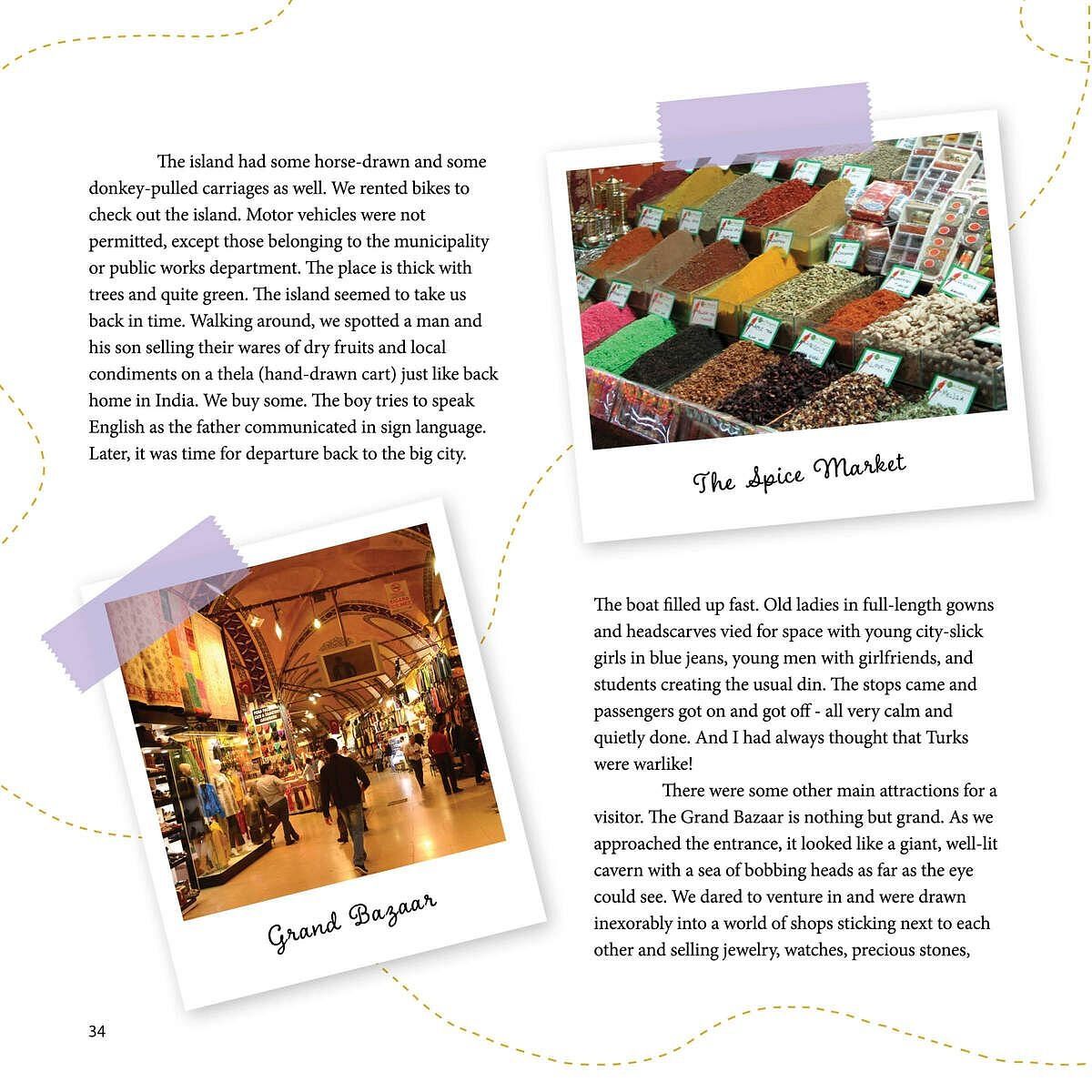 Two polaroid-style photos of a spice market and Grand Bazaar featured on a content page for Karma Chalets.