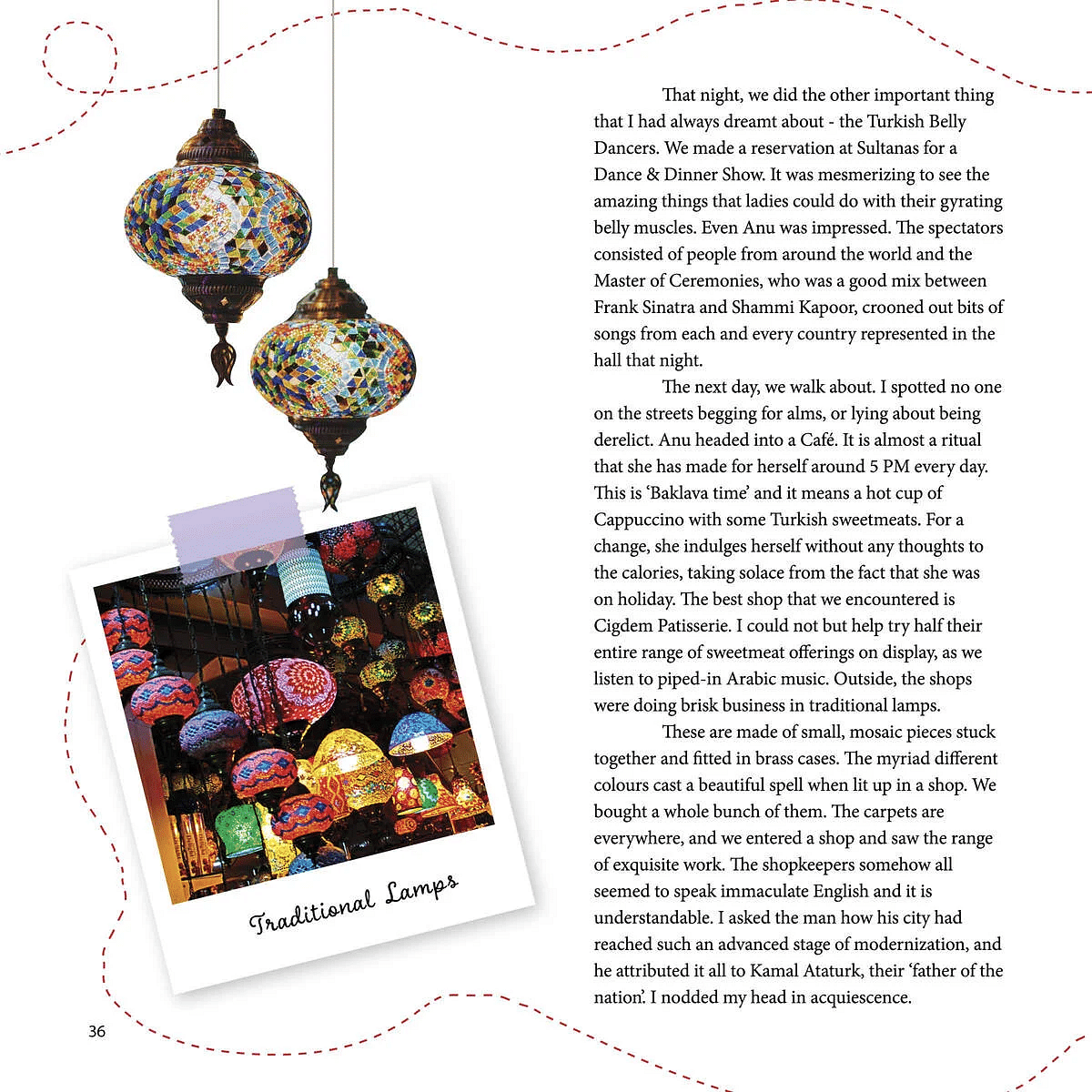 Page with a hanging mosaic lamp and Turkish delights displayed in a box, photographed for Karma Chalets.