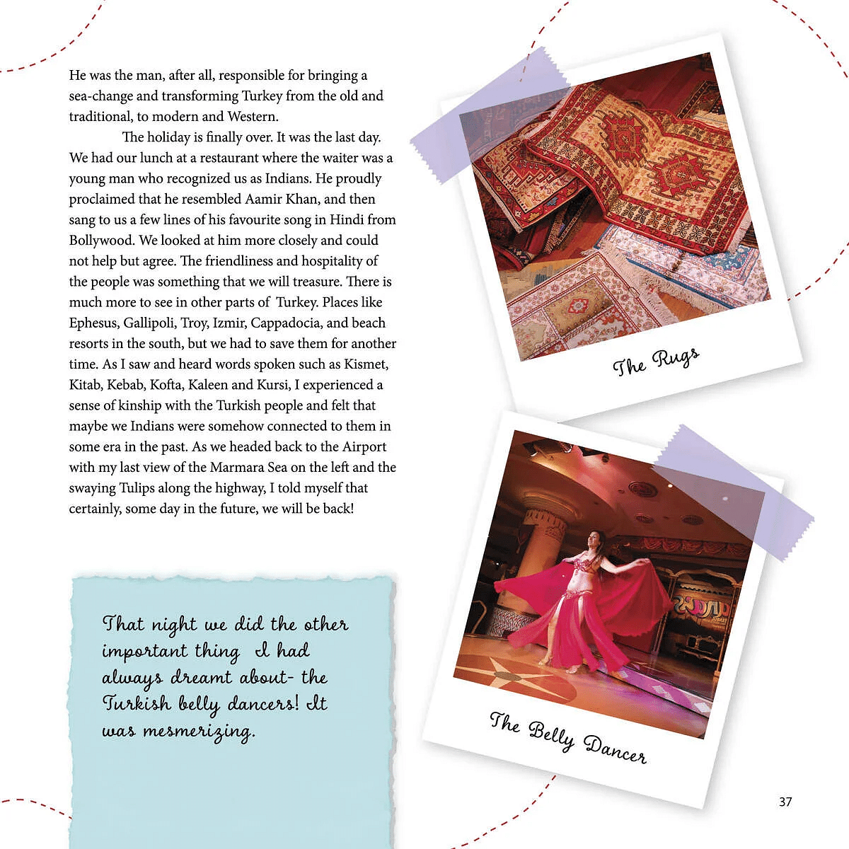 Photos labeled 'The Haat' and 'The Baby Princess' with written content, as part of a journal entry at Karma Chalets.