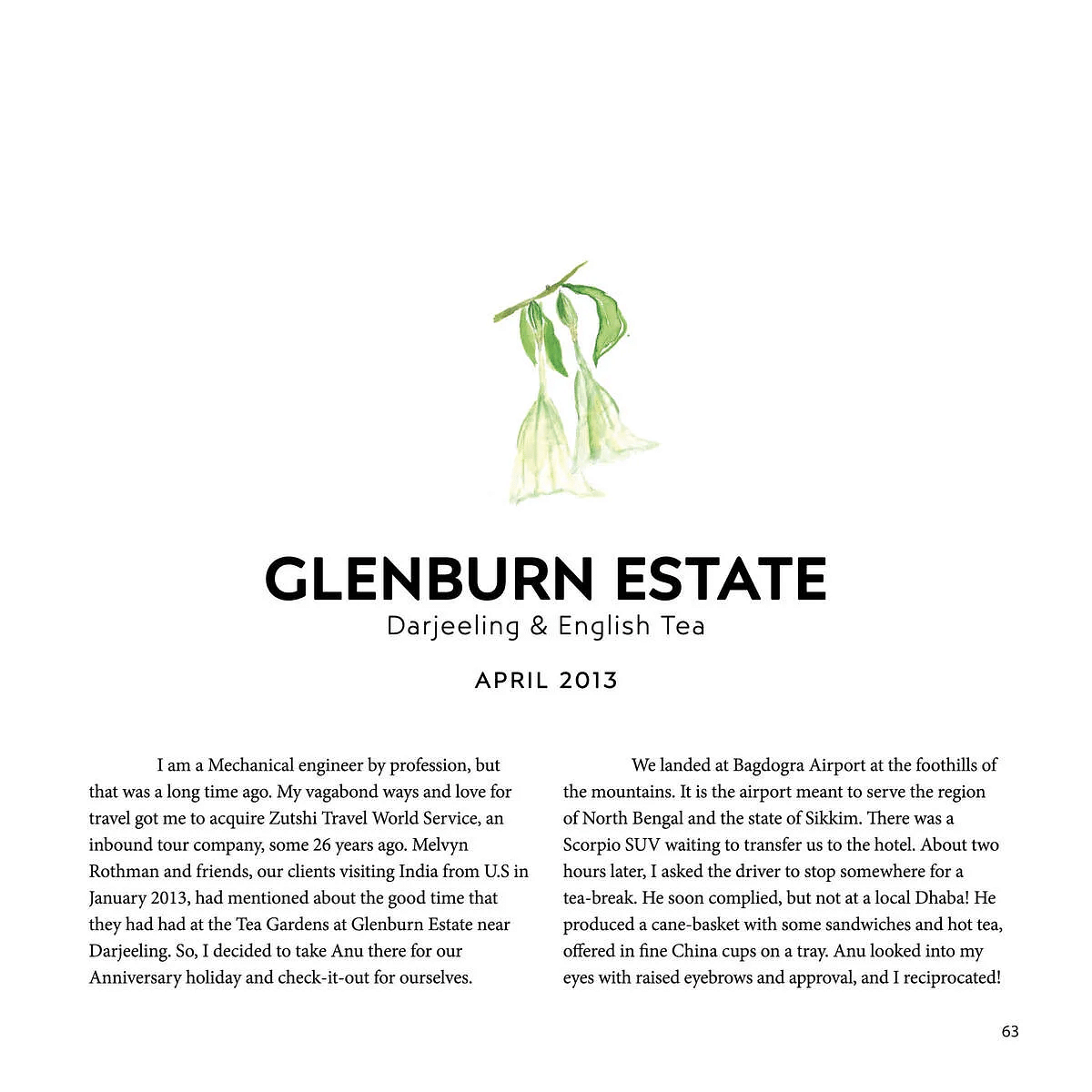 Text describing a Glenburn Estate Darjeeling tea plantation visit in April 2013.