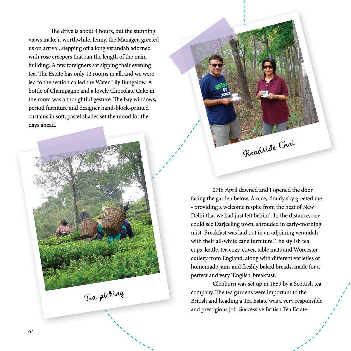 Family photos displayed on a layout with descriptive text, shown at Karma Chalets.