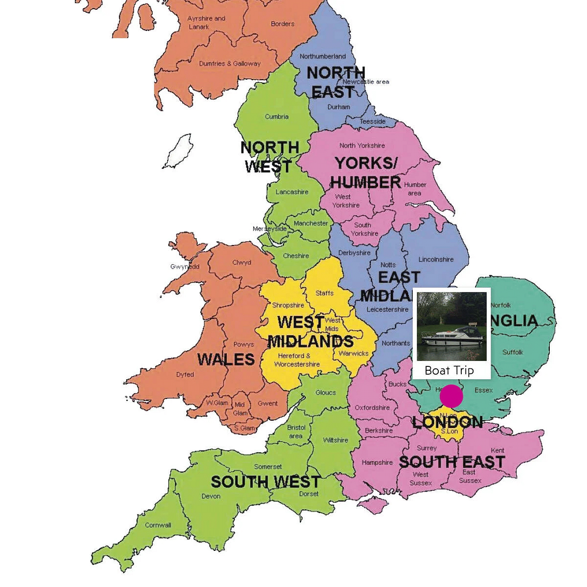 Map of different UK regions.