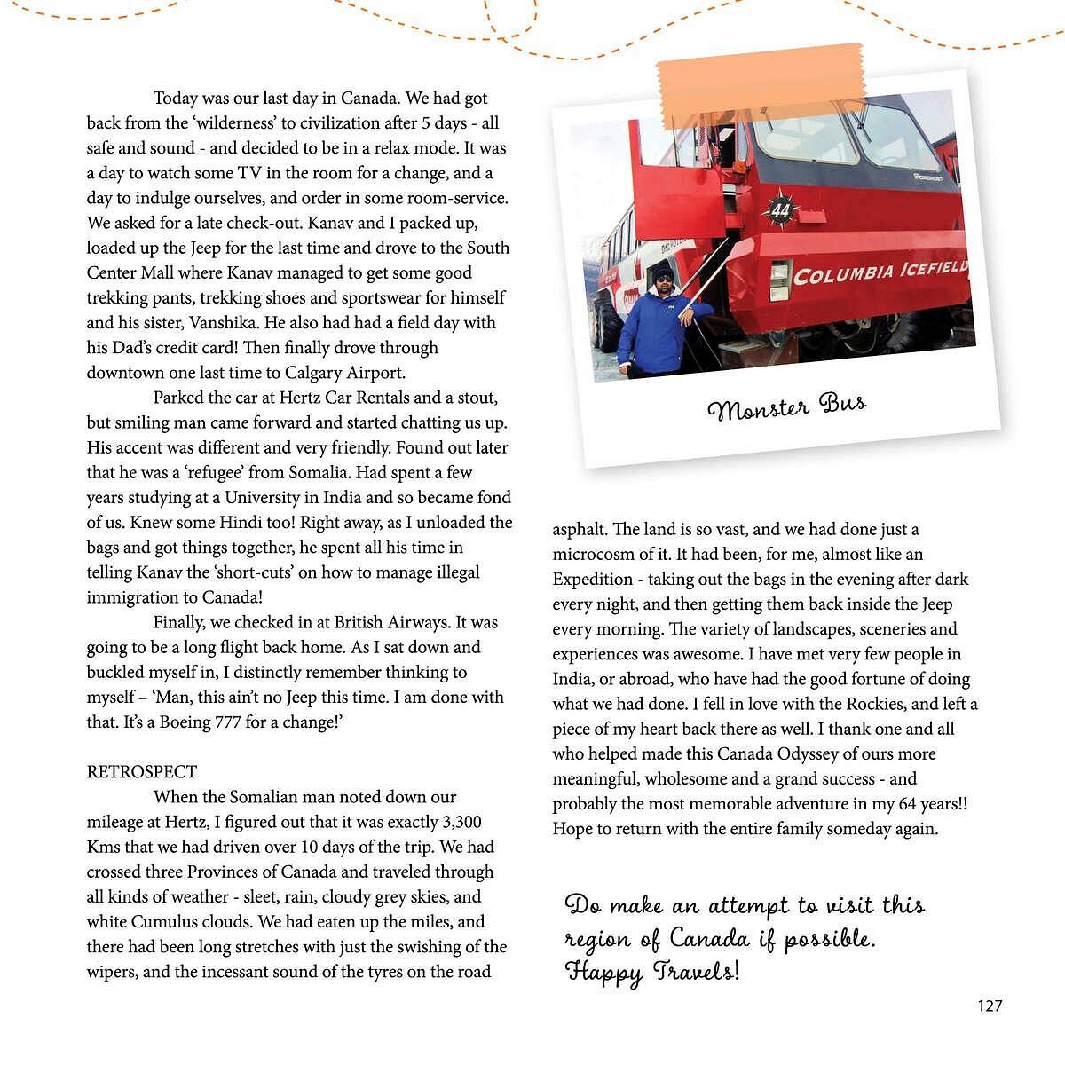 Magazine spread showing a red vehicle and travel article content, part of a feature available at Karma Chalets.