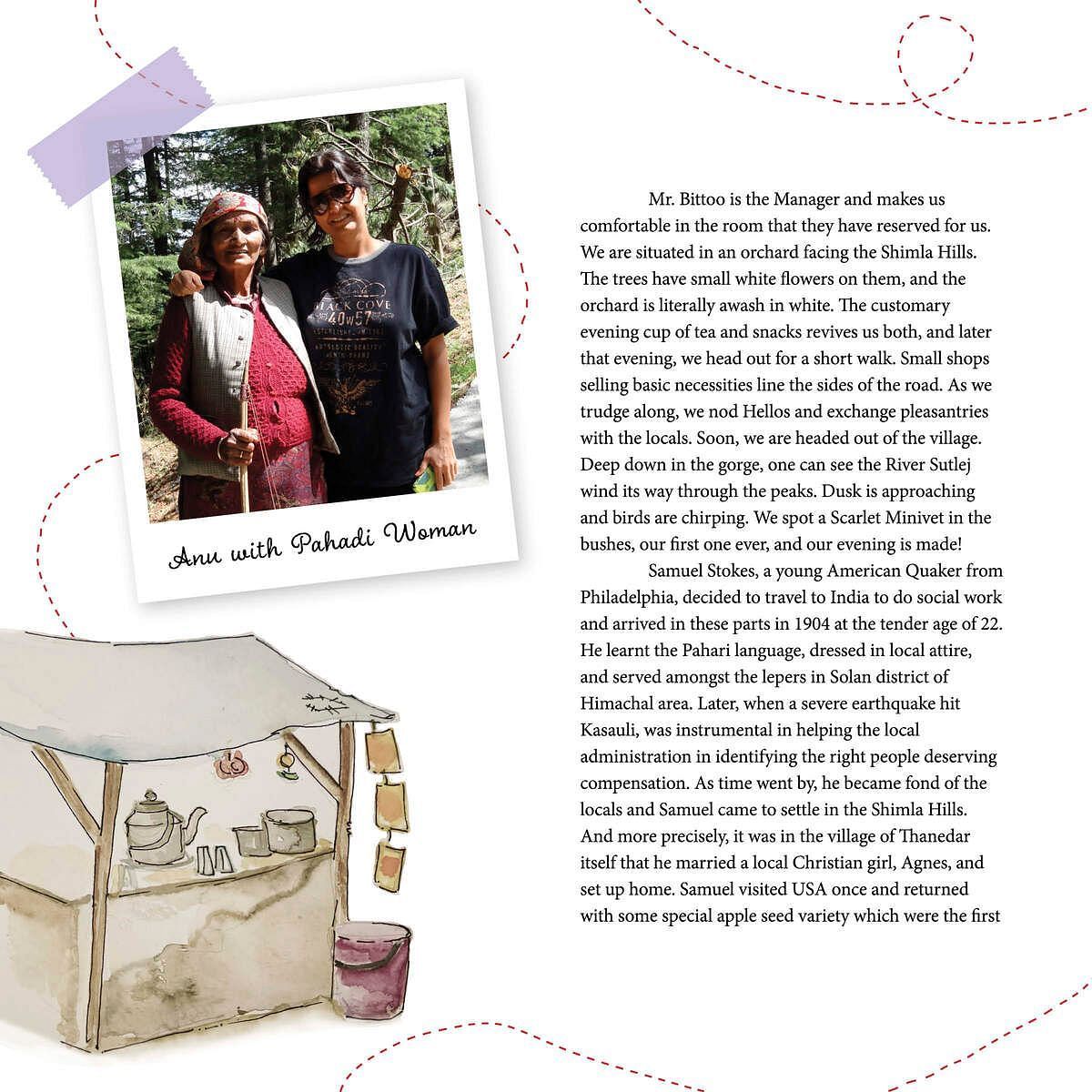 Photos of two individuals titled 'Time with Rohit Balooni' and an illustration of apple crates at the bottom, featured by Karma Chalets.