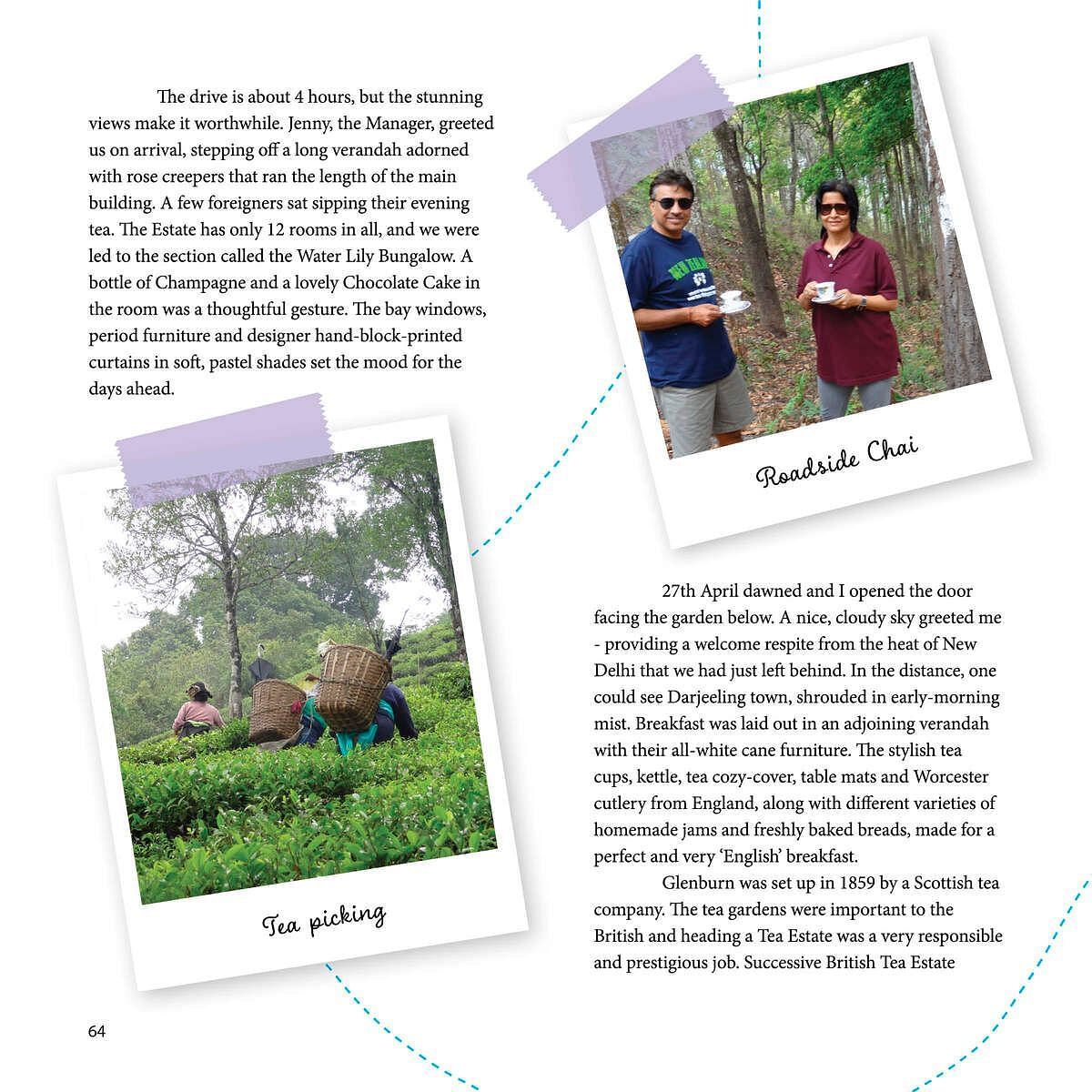 Family photos displayed on a layout with descriptive text, shown at Karma Chalets.