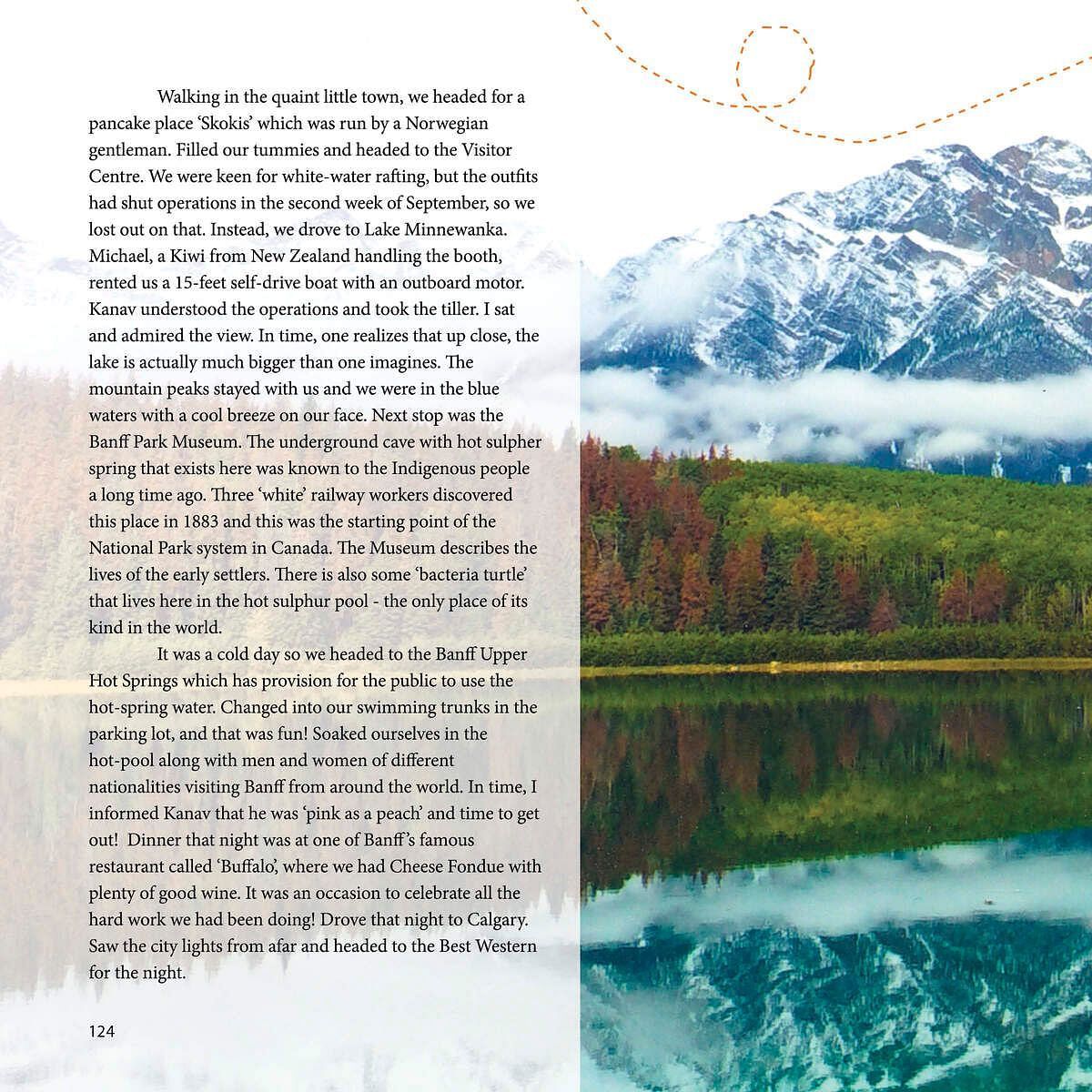 Magazine article showing a mountain range and forest reflection, featured in reading options at Karma Chalets.