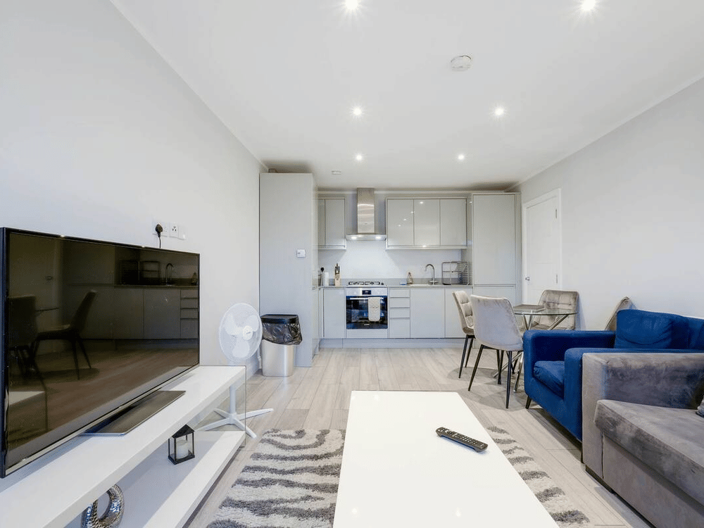 Living area of a managed two-bedroom apartment in the UK portfolio