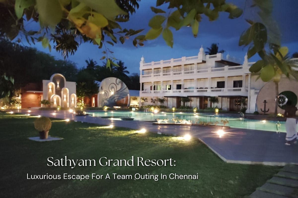 Creative image showcasing luxurious resort in Chennai for team outings at Sathyam Grand