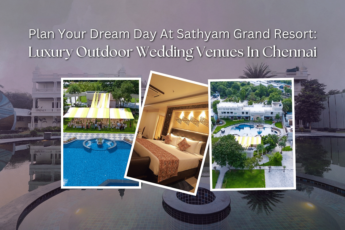 Creative image showcasing luxury outdoor wedding venues at Sathyam Grand Resort, Chennai