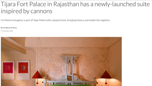 A snippet image of a new article which says that Tijara Fort Palace, Rajasthan has launched a new Suite - Neemrana Hotels