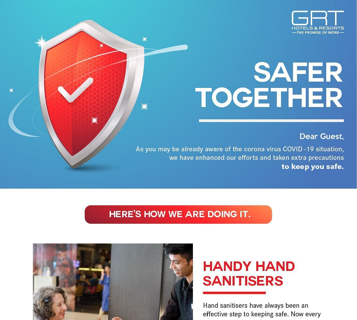 GRT Hotels Corona Emailer to the guests about safety  measures.