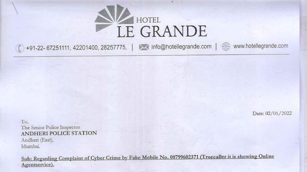 Hotel Le Grande - Mumbai International Airport Andheri Cyber Complaint
