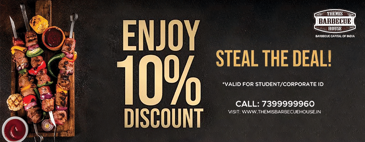 A creative image of 10% discount at the Themis Barbecue House