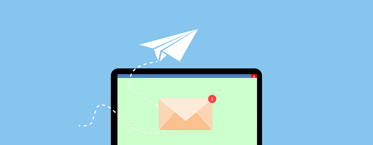 An image of a mail logo displayed on a monitor.
