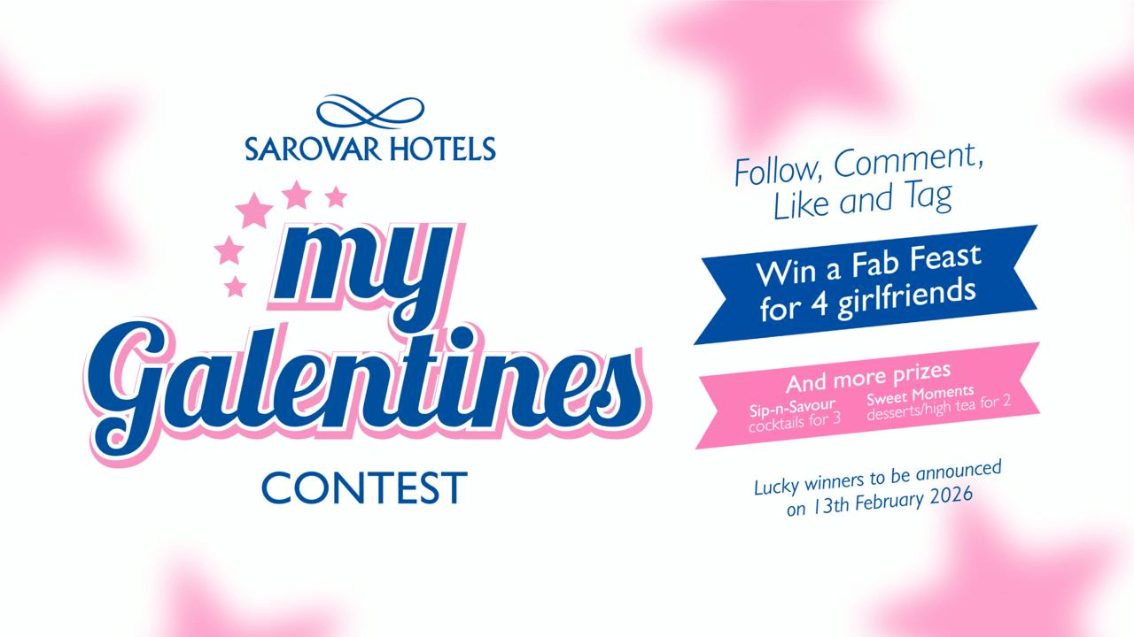 Banner of Galentine's Day contest at Sarovar Hotels where participants can win prizes and fab feasts. Lucky winners will be announced on 13th February.