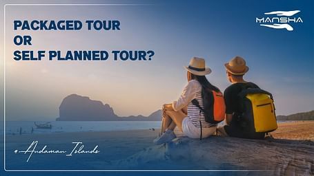 Two people with backpacks at sunset and the image titled, Packaged Tour or Self-Planned Tour.
