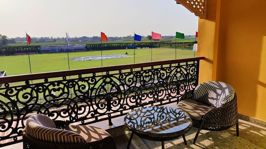 The balcony at our hotel in Purnea - Mayfair Purnea