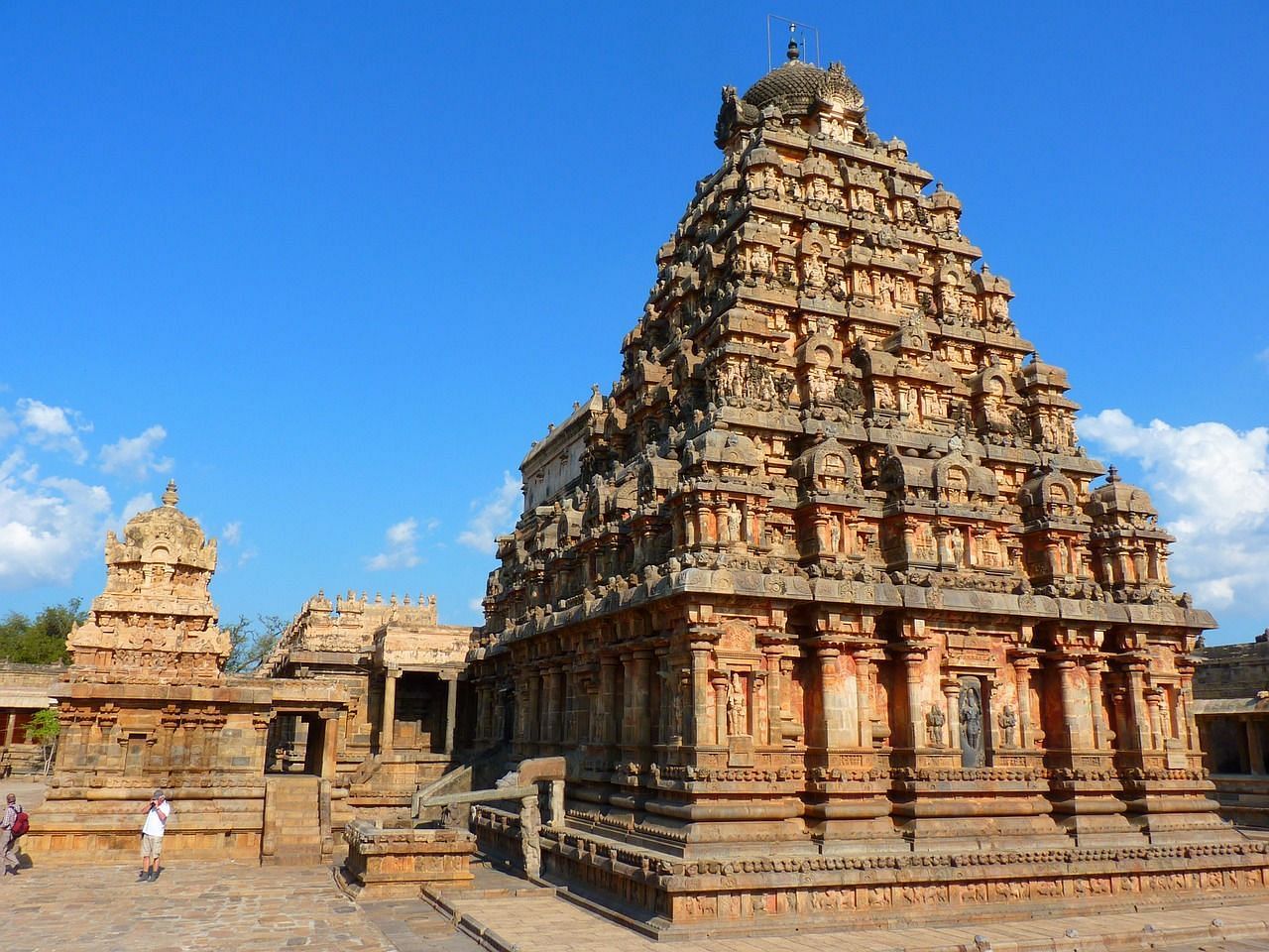 An exterior view of the temple built with stone.
