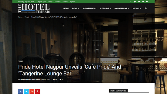 Pride Hotel Nagpur launches Café Pride and Tangerine Lounge Bar The Hotel Times 6-8-2019