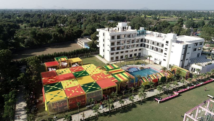 Pride Ranakpur Resort Convention Centre - A drone shot of the property taken during daytime