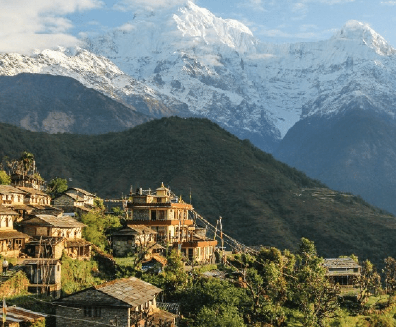 A small town with several homes, valleys and mountains in the background | Kavya Resort and Spa, Nagarkot