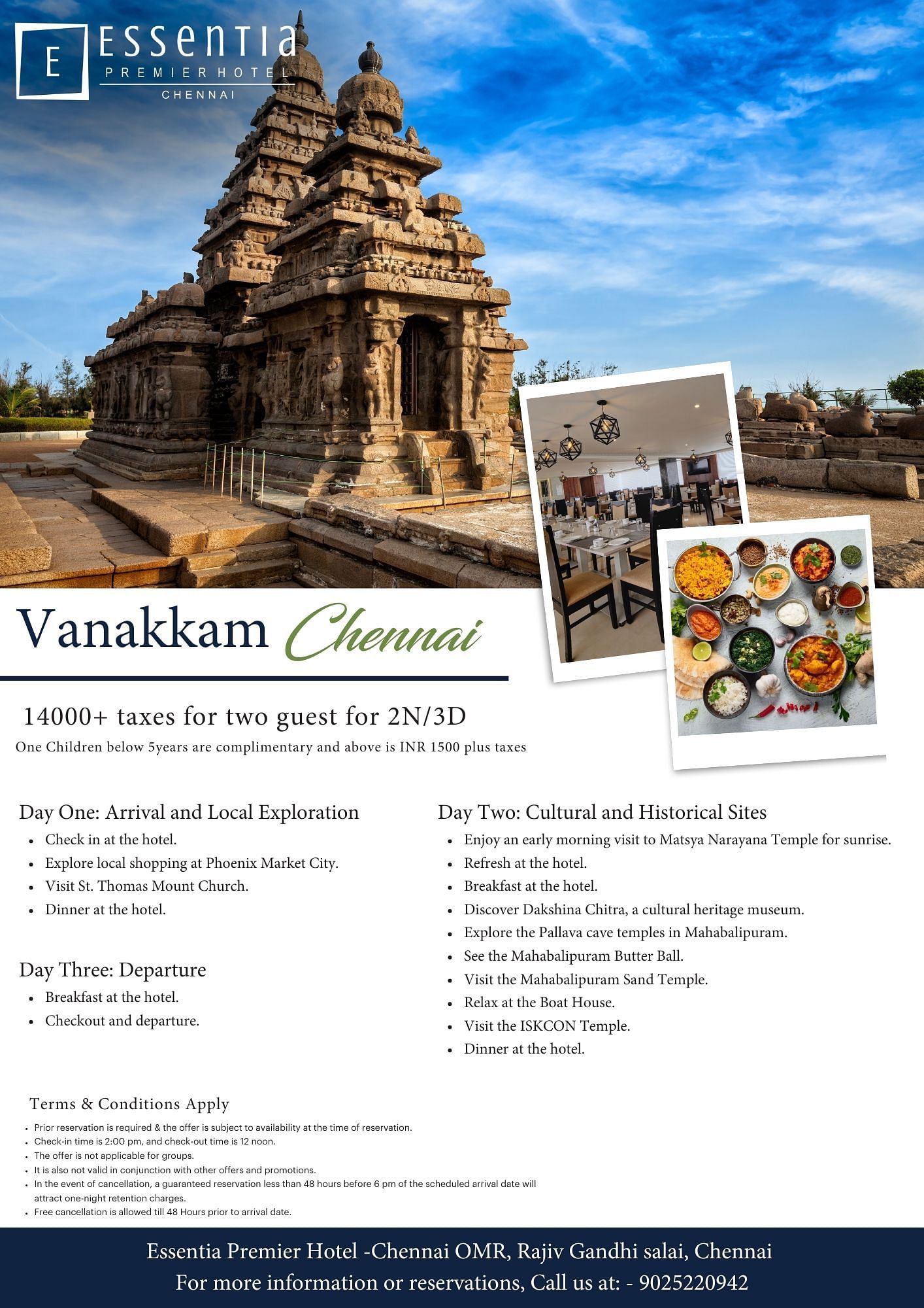 Heritage tour package at Essentia Premier Hotel Chennai with temple visits, local exploration, traditional meals, and a comfortable 2N/3D stay.