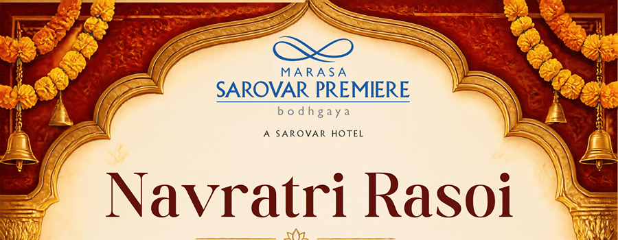 Navratri Rasoi festive offer creative featuring a pure sattvic thali with traditional dishes at Varada Cafe, Marasa Sarovar Premiere Bodhgaya, from 11th to 19th October 2026.