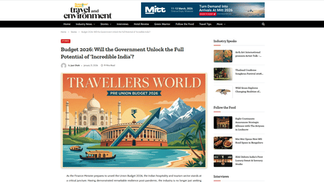 An article by travel environment showcasing Budget 2026: Will the Government Unlock the Full Potential of 'Incredible India'?