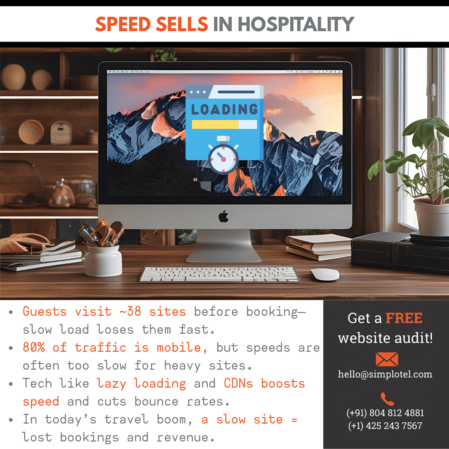 A desktop kept on a table with certain points regarding 'Speed Sells in Hospitality' with a CTA mentioned.