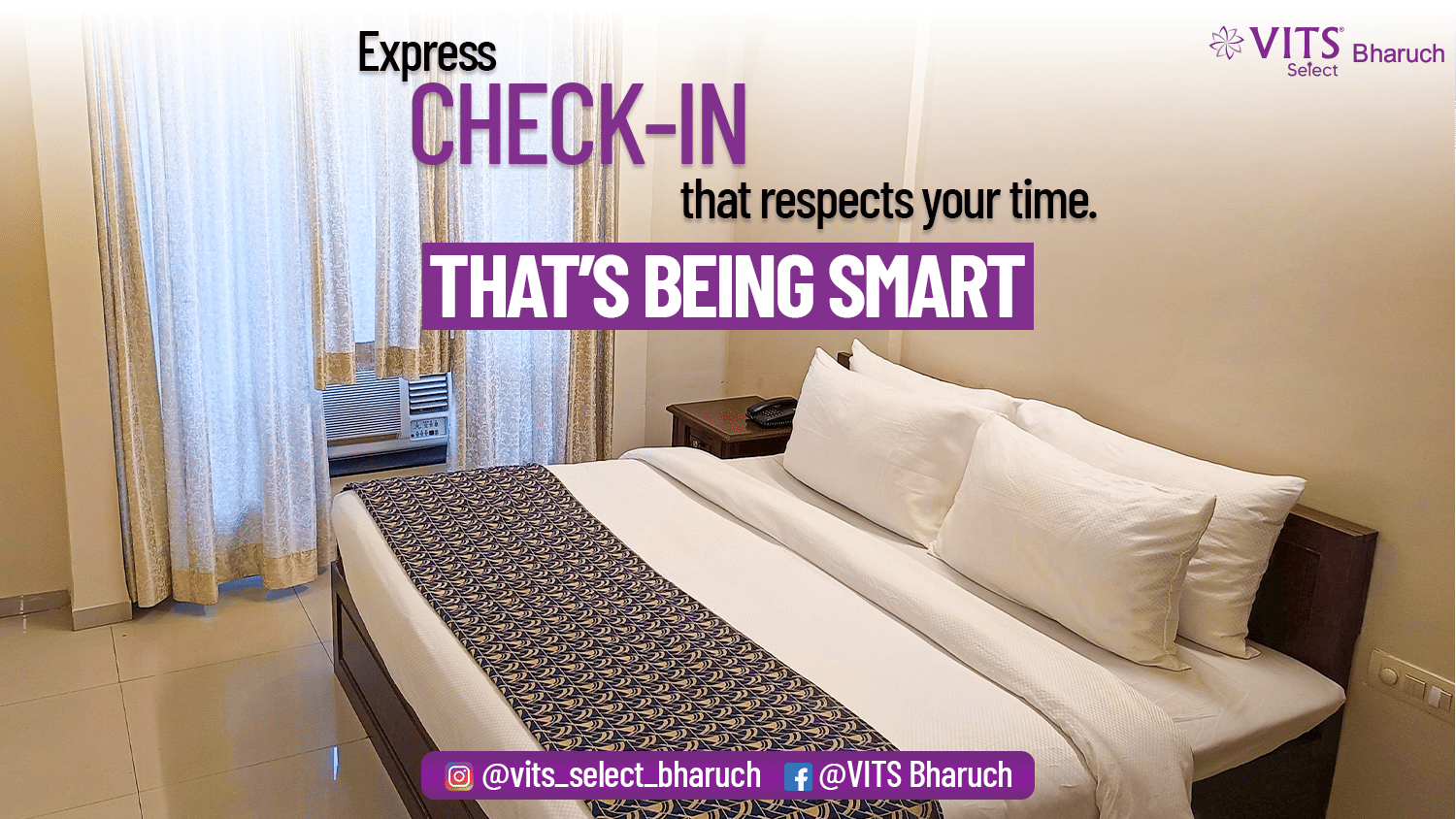 Bright and inviting room at VITS Select Bharuch highlighting the convenience of smart check in and modern amenities designed for a comfortable and efficient business stay.