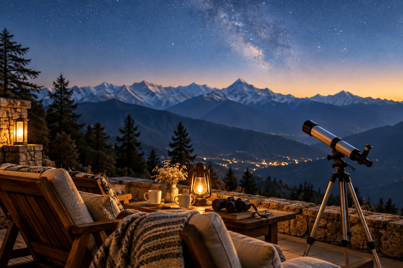 Guests stargazing under clear Himalayan night skies