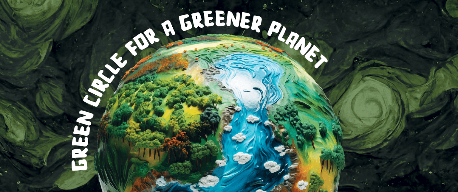  A vibrant illustration of a lush green planet with the text -Green Cycle for a Greener Planet-promoting sustainability and environmental awareness.