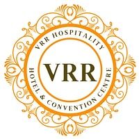 VRR Hospitality Hotel & Convention Centre logo with ornate circular design in orange and gold.