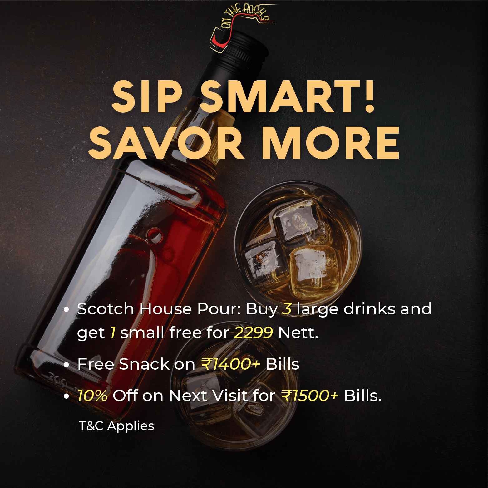 Sip Smart, Savour More at On The Rocks bar in Hotel Aaditya Chennai. 