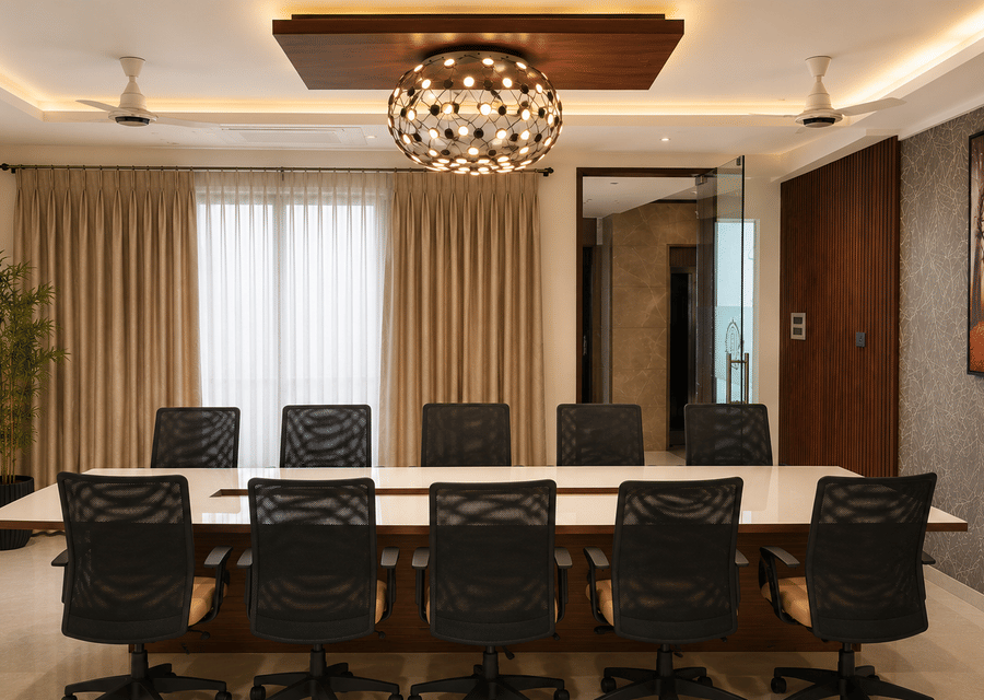 The air-conditioned Board Room arranged in a boardroom layout for focused meetings at Rossedale Suites & Hotel in Peelamedu, Coimbatore