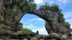 people posing in front of howrah bridge on neil island with blue sky in the background