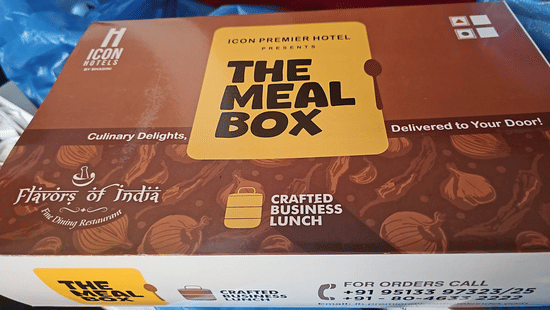 The meal box served by Icon Hotels India by Bhagini for the corporate employees.