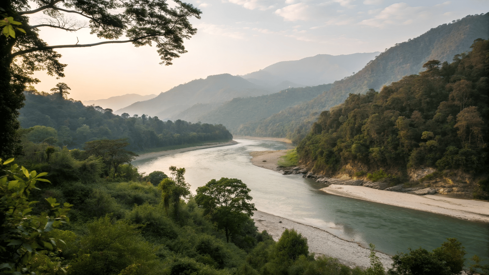riverside landscape near Nature Trails Chilla Rishikesh with forested surroundings