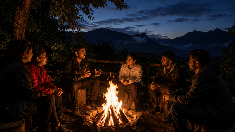 Bonfire conversations Kundalika Kolad Nature Trails monsoon evening family