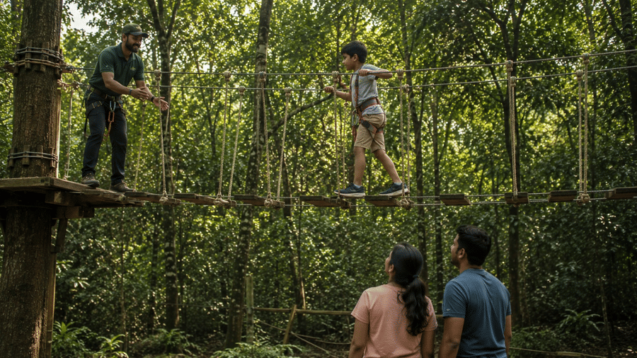 Safe guided adventure activities for families near Mumbai Nature Trails resorts