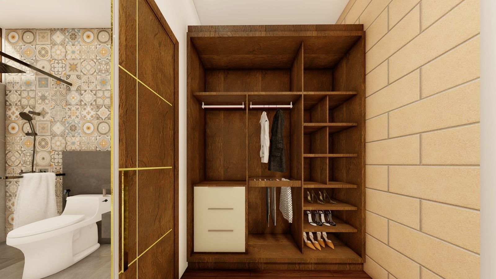 Huge wardrobe near the washroom of the Trishvam Private Pool Rooms at Trishvam Symphony, Krishnagiri