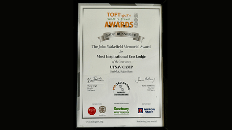 An image of TOFTigers award received by Utsav Camp Sariska