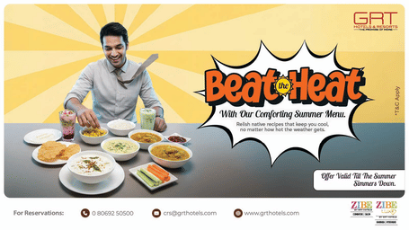 Promotional summer dining banner by Zibe by GRT Hotels featuring curated dishes, seasonal flavours and special restaurant experiences.