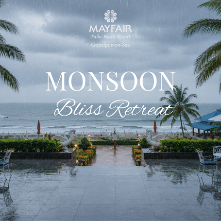 Monsoon Bliss Retreat at Mayfair Gopalpur – poolside serenity amid swaying palms and dramatic monsoon skies