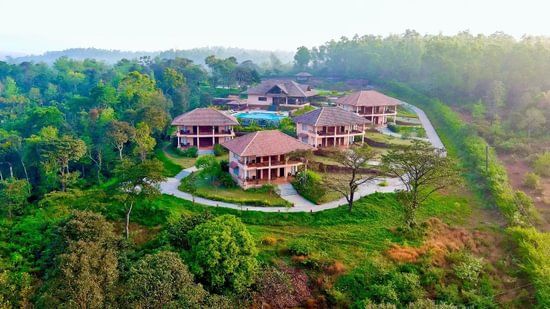 Drone above view of Machaan Plantation Resort in Sakleshpur 