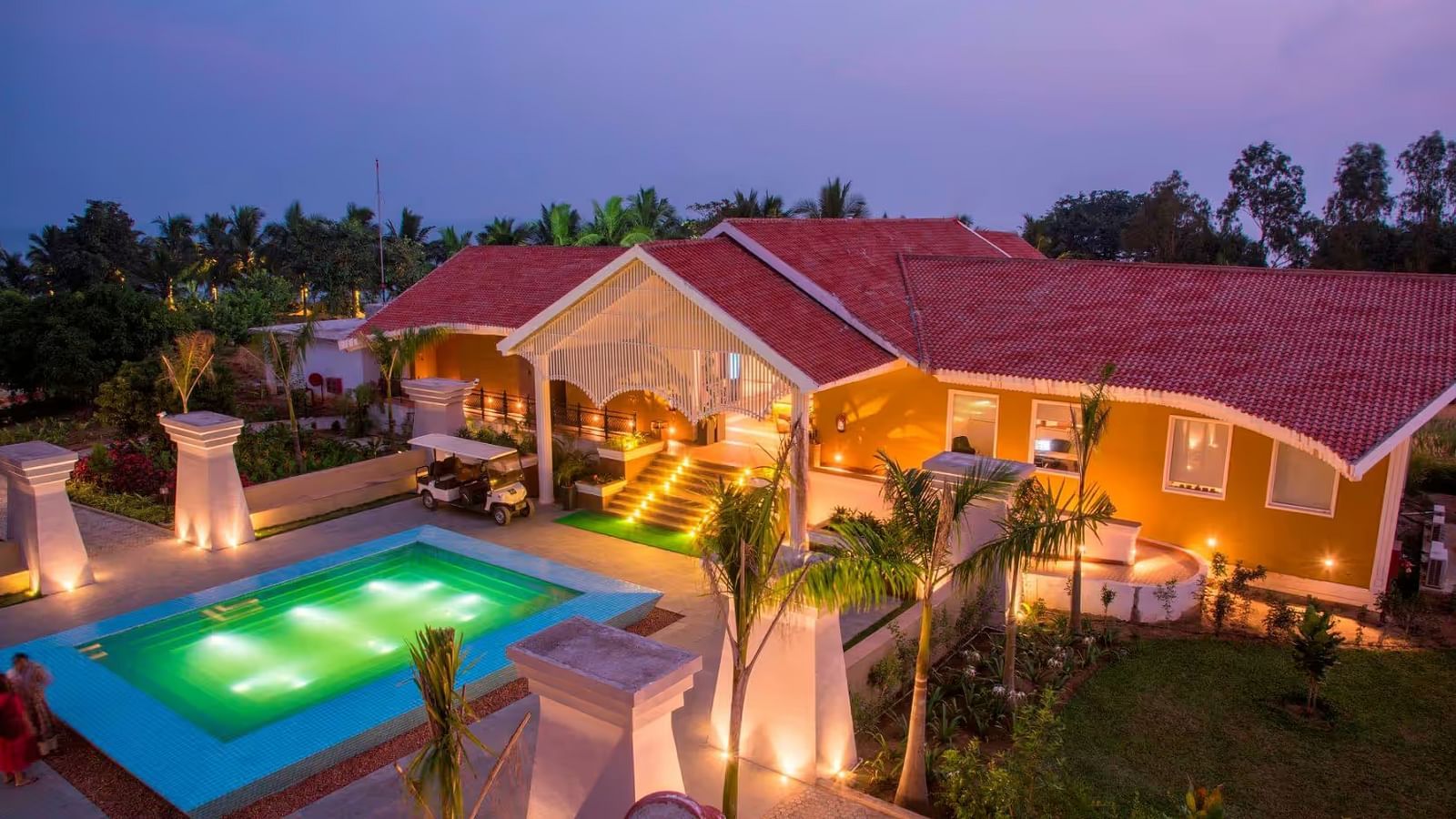 Aerial view of the exterior of Swosti Chilika Resort