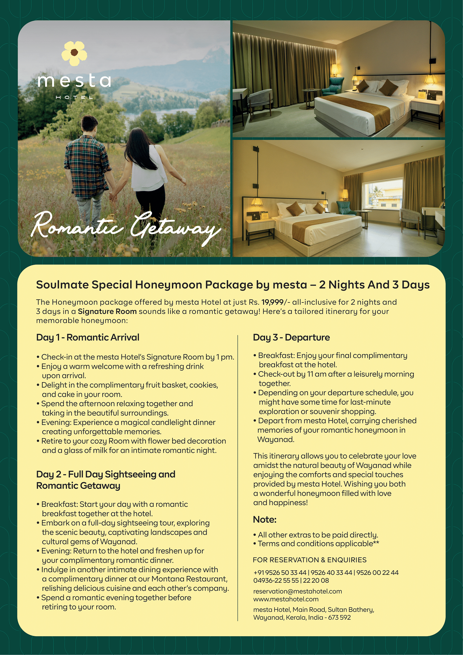 Honeymoon signatur poster with inclusion and all the details about the package
