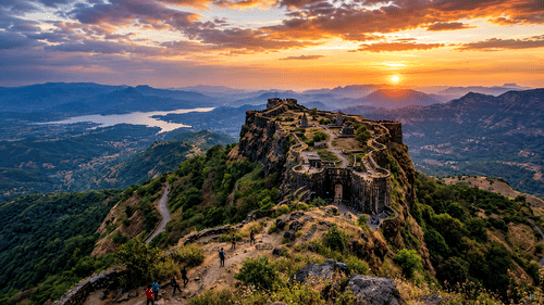 A mountain peak with sky in the backdrop during the sunset.