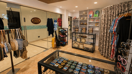 Boutique gift shop displaying clothes and beach accessories at Kenilworth Resort & Spa, Goa.
